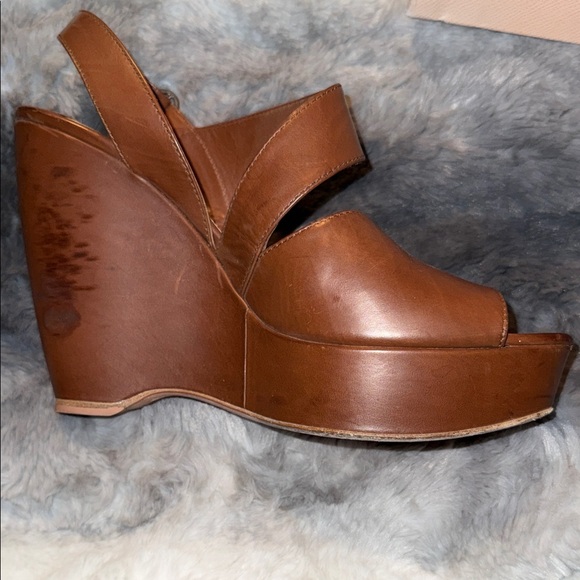 Prada Women's Brown Leather Wedge Sandals w/ Prada Box - Picture 3 of 12